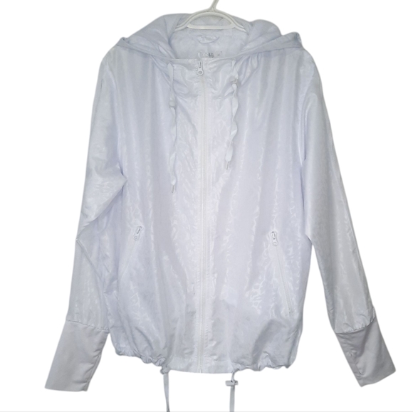 Zyia Activewear White Mesh Lined Jacket Hooded Thumb Holes Womens Size XLarge - Picture 2 of 16
